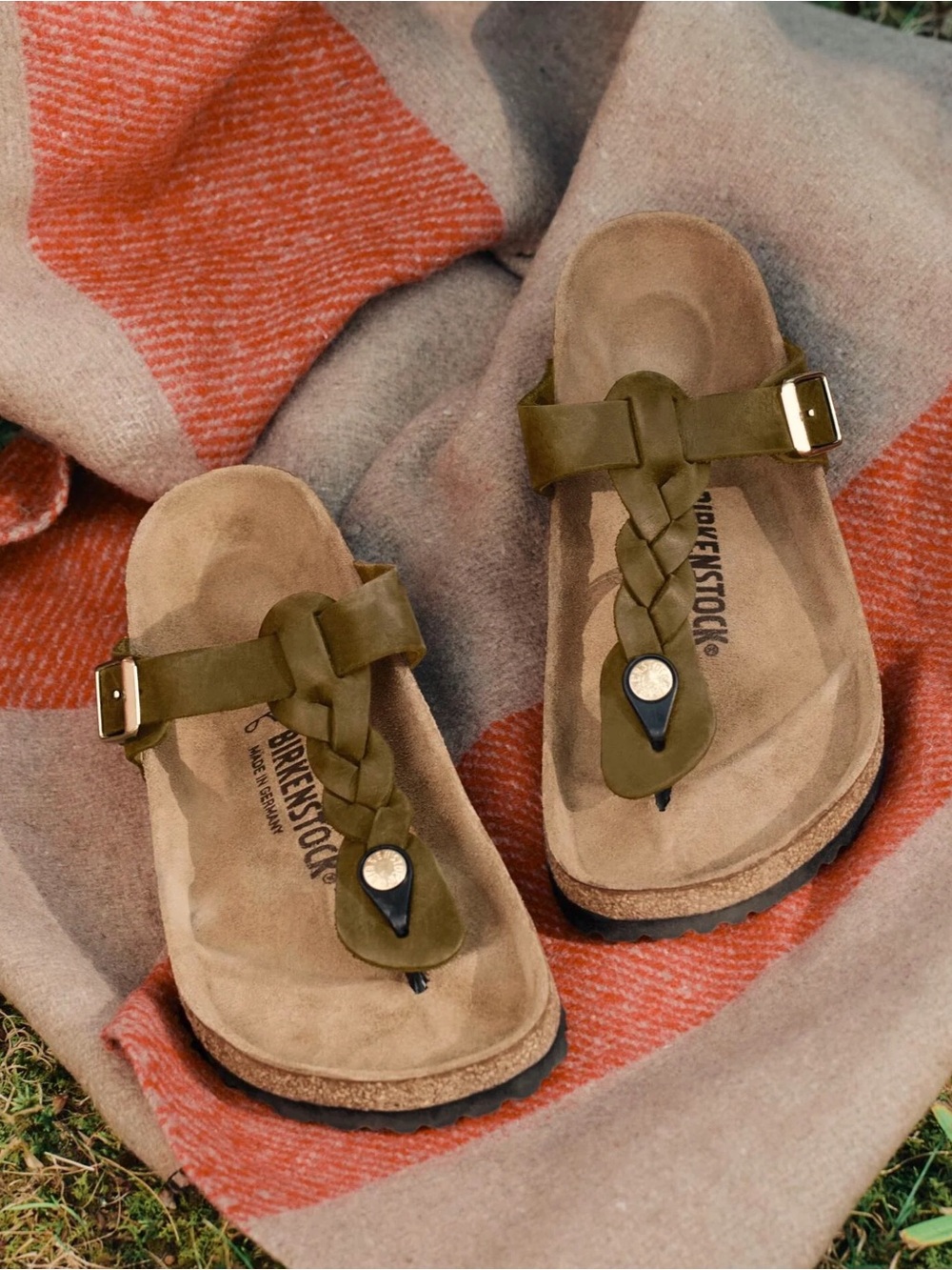 NWT Birkenstock Olive Green Braided Thong Sandals Size 37 / US 6.5
